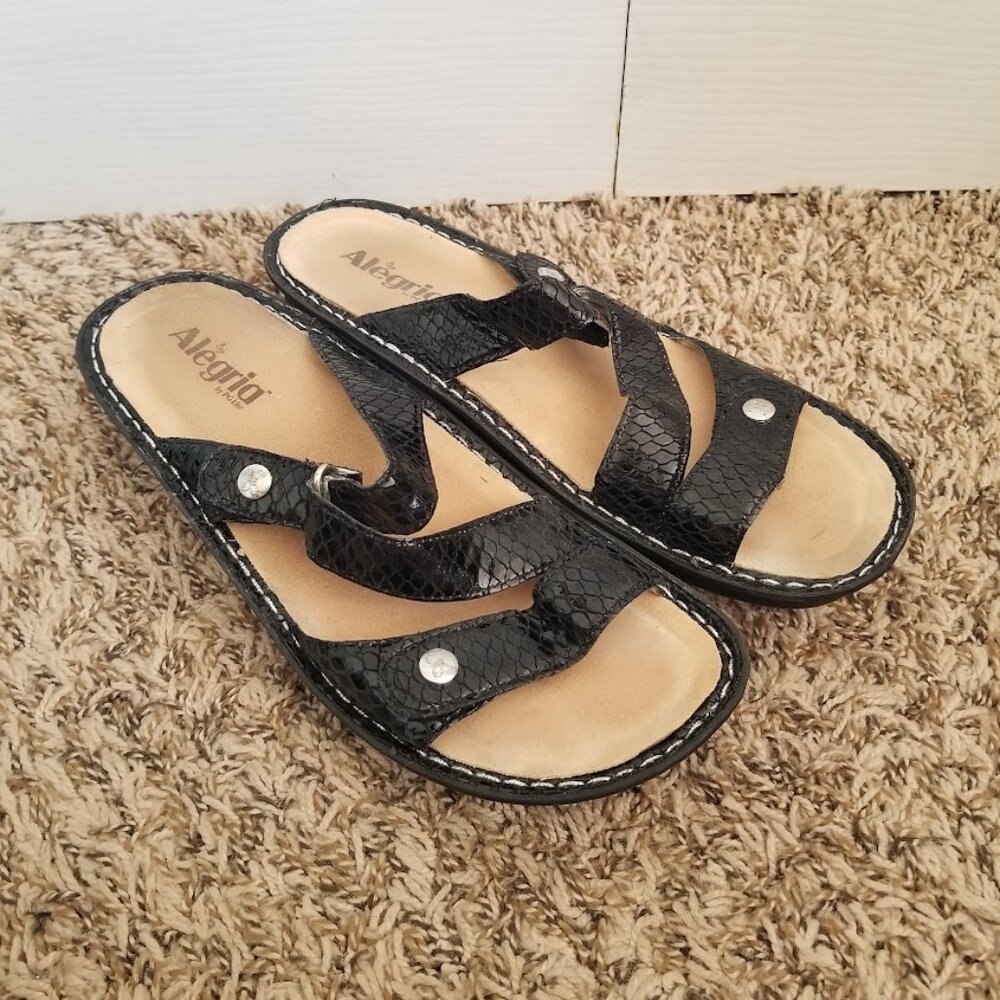 Alegria Women's Sandals 10.5/41 Black Leather Strappy Comfort Shoes